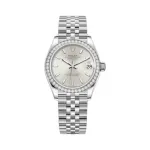 Datejust 31 Stainless Steel and White Gold Silver Dial Domed Diamond Bezel Women's Watch M278384RBR-0016