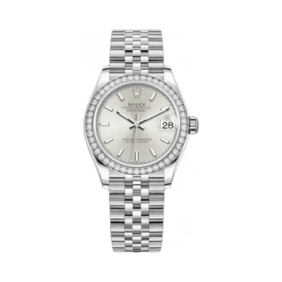 Datejust 31 Stainless Steel and White Gold Silver Dial Domed Diamond Bezel Women's Watch M278384RBR-0016 01
