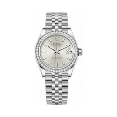 Datejust 31 Stainless Steel and White Gold Silver Diamond Dial Diamond Bezel Women's Watch M278384RBR-0034