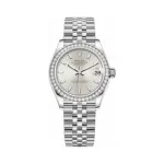 Datejust 31 Stainless Steel and White Gold Silver Diamond Dial Diamond Bezel Women's Watch M278384RBR-0034