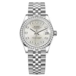 Datejust 31 Stainless Steel and White Gold Silver Diamond Dial Diamond Bezel Women's Watch M278384RBR-0034