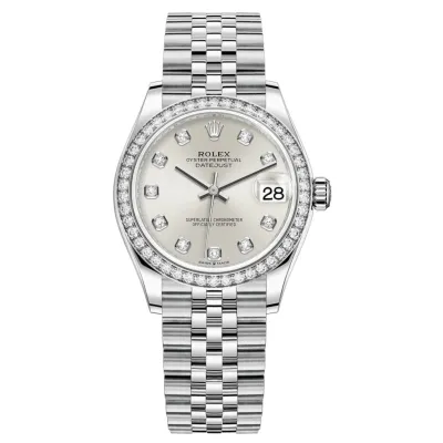 Datejust 31 Stainless Steel and White Gold Silver Diamond Dial Diamond Bezel Women's Watch M278384RBR-0034 02