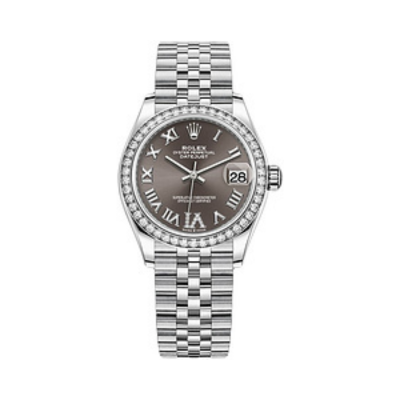 Datejust 31 Stainless Steel and White Gold Dark Grey Roman Dial Diamond Bezel Women's Watch M278384RBR-0026