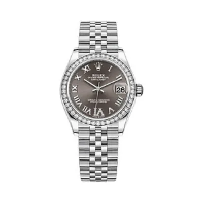 Datejust 31 Stainless Steel and White Gold Dark Grey Roman Dial Diamond Bezel Women's Watch M278384RBR-0026 01