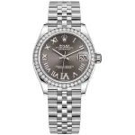 Datejust 31 Stainless Steel and White Gold Dark Grey Roman Dial Diamond Bezel Women's Watch M278384RBR-0026