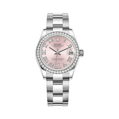 Datejust 31 Stainless Steel and White Gold Pink Pave Roman Dial Diamond Bezel Women's Watch M278384RBR-0027