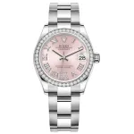 Datejust 31 Stainless Steel and White Gold Pink Pave Roman Dial Diamond Bezel Women's Watch M278384RBR-0027