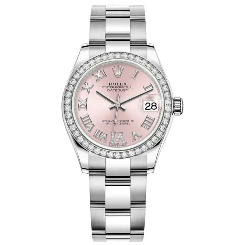 Datejust 31 Stainless Steel and White Gold Pink Pave Roman Dial Diamond Bezel Women's Watch M278384RBR-0027