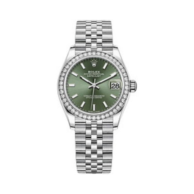 Datejust 31 White Gold Mint Green Dial Diamond Bezel Women's Watch M278384RBR-0022