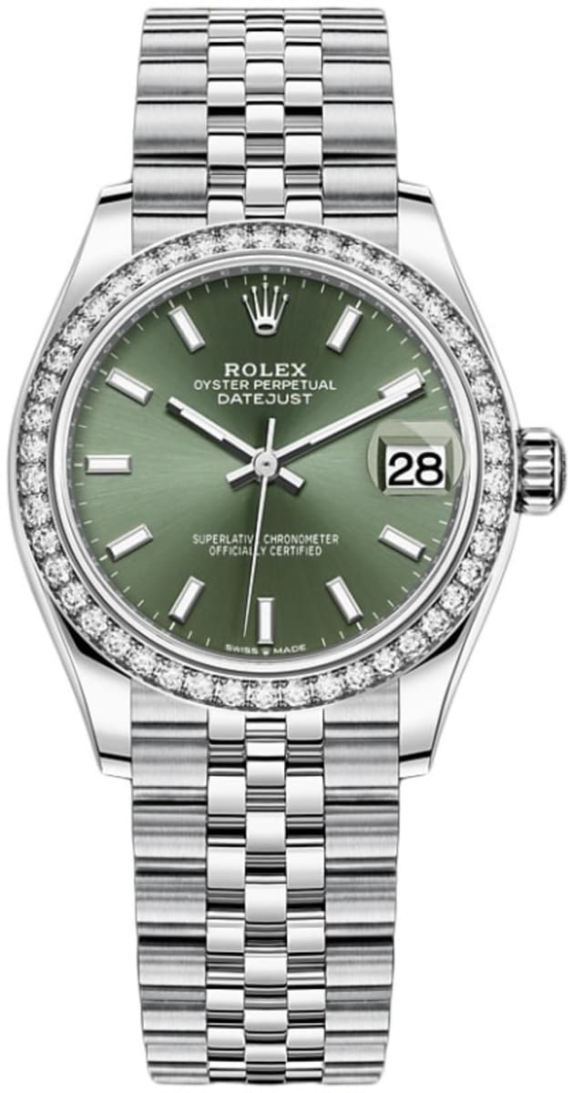 Datejust 31 White Gold Mint Green Dial Diamond Bezel Women's Watch M278384RBR-0022