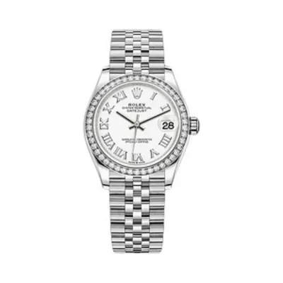 Datejust 31 Stainless Steel and White Gold White Roman Dial Diamond Bezel Women's Watch M278384RBR-0014 01