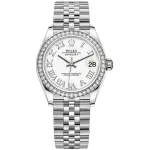 Datejust 31 Stainless Steel and White Gold White Roman Dial Diamond Bezel Women's Watch M278384RBR-0014