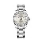 Datejust 31 Stainless Steel and White Gold Silver Dial Domed Diamond Bezel Women's Watch M278384RBR-0015