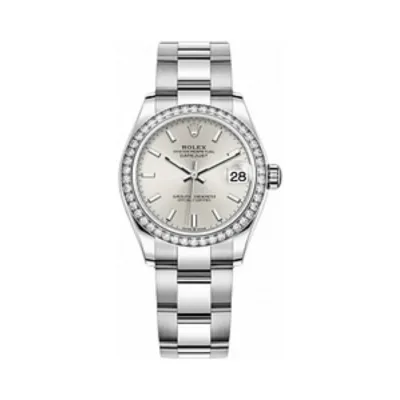 Datejust 31 Stainless Steel and White Gold Silver Dial Domed Diamond Bezel Women's Watch M278384RBR-0015 01