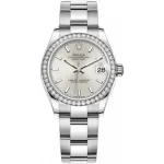 Datejust 31 Stainless Steel and White Gold Silver Dial Domed Diamond Bezel Women's Watch M278384RBR-0015