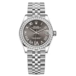Datejust 31 Stainless Steel and White Gold Dark Grey Pave Roman Dial Diamond Bezel Women's Watch M278384RBR-0032