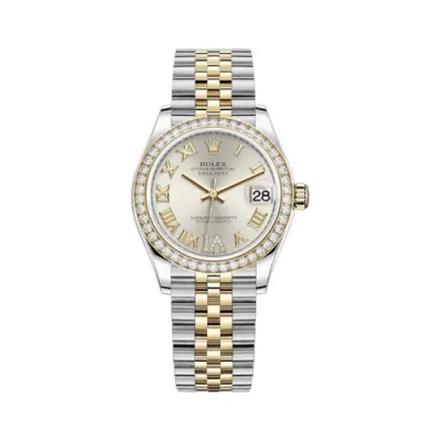 Datejust 31 Stainless Steel and Yellow Gold Silver Pave Roman Dial Diamond Bezel Women's Watch M278383RBR-0004 01