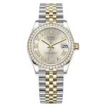 Datejust 31 Stainless Steel and Yellow Gold Silver Pave Roman Dial Diamond Bezel Women's Watch M278383RBR-0004