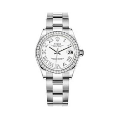 Datejust 31 Stainless Steel and White Gold White Roman Dial Diamond Bezel Women's Watch M278384RBR-0013