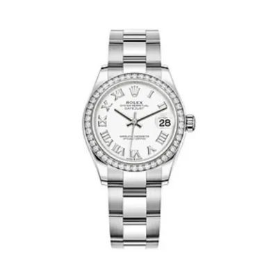 Datejust 31 Stainless Steel and White Gold White Roman Dial Diamond Bezel Women's Watch M278384RBR-0013 01