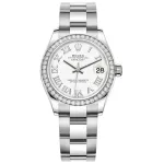 Datejust 31 Stainless Steel and White Gold White Roman Dial Diamond Bezel Women's Watch M278384RBR-0013