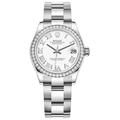 Datejust 31 Stainless Steel and White Gold White Roman Dial Diamond Bezel Women's Watch M278384RBR-0013 02