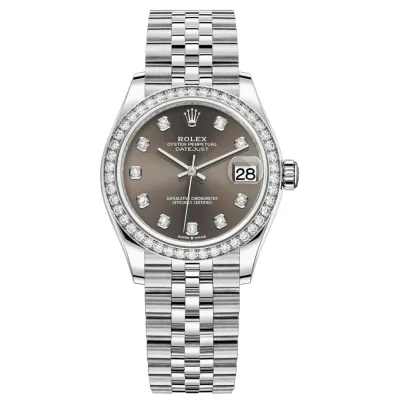 Datejust 31 Stainless Steel and White Gold Dark Grey Diamond Dial Diamond Bezel Women's Watch M278384RBR-0010 02