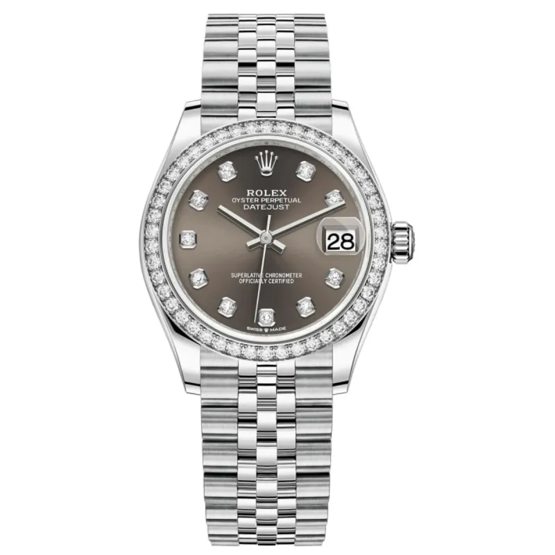 Datejust 31 Stainless Steel and White Gold Dark Grey Diamond Dial Diamond Bezel Women's Watch M278384RBR-0010