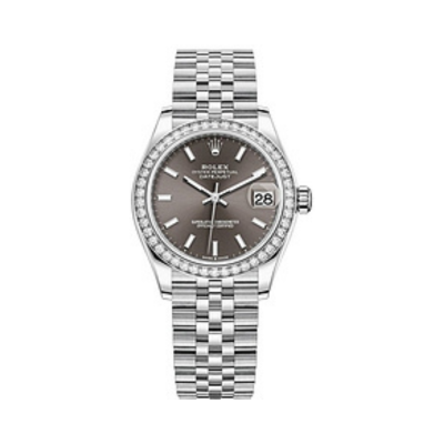 Datejust 31 Stainless Steel and White Gold Dark Grey Dial Diamond Bezel Women's Watch M278384RBR-0020