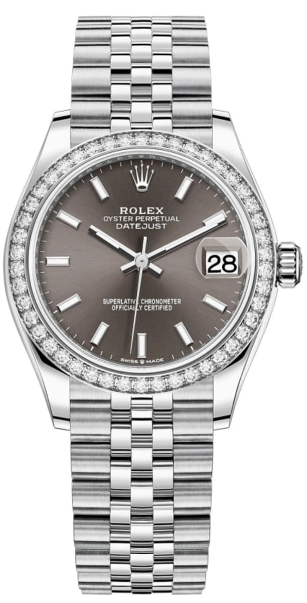 Datejust 31 Stainless Steel and White Gold Dark Grey Dial Diamond Bezel Women's Watch M278384RBR-0020