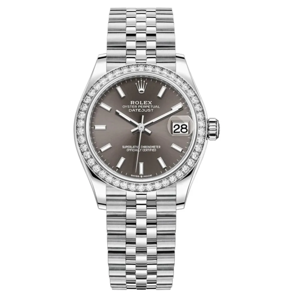 Datejust 31 Stainless Steel and White Gold Dark Grey Dial Diamond Bezel Women's Watch M278384RBR-0020