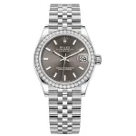 Datejust 31 Stainless Steel and White Gold Dark Grey Dial Diamond Bezel Women's Watch M278384RBR-0020