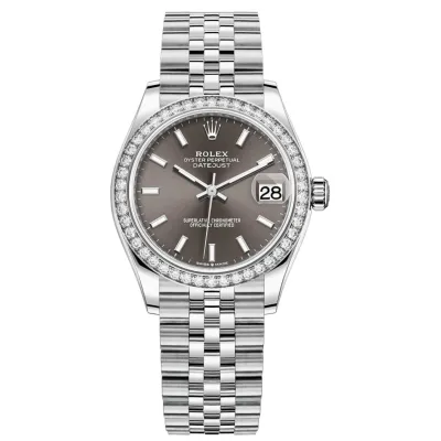 Datejust 31 Stainless Steel and White Gold Dark Grey Dial Diamond Bezel Women's Watch M278384RBR-0020 02