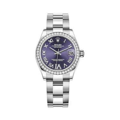 Datejust 31 Stainless Steel and White Gold Aubergine Pave Roman Dial Domed Diamond Bezel Women's Watch M278384RBR-0029 01