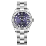 Datejust 31 Stainless Steel and White Gold Aubergine Pave Roman Dial Domed Diamond Bezel Women's Watch M278384RBR-0029