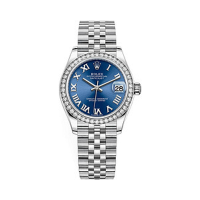 Datejust 31 Stainless Steel and White Gold Blue Roman Dial Diamond Bezel Women's Watch M278384RBR-0037