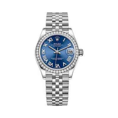 Datejust 31 Stainless Steel and White Gold Blue Roman Dial Diamond Bezel Women's Watch M278384RBR-0037 01