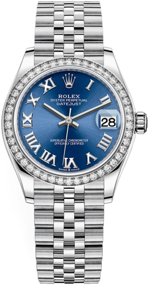 Datejust 31 Stainless Steel and White Gold Blue Roman Dial Diamond Bezel Women's Watch M278384RBR-0037