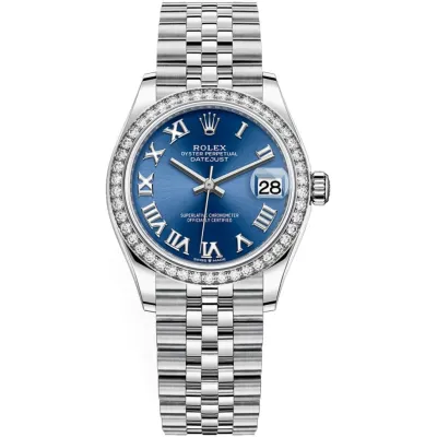 Datejust 31 Stainless Steel and White Gold Blue Roman Dial Diamond Bezel Women's Watch M278384RBR-0037 02