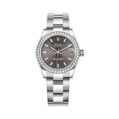 Datejust 31 Stainless Steel and White Gold Dark Grey Dial Diamond Bezel Women's Watch M278384RBR-0019