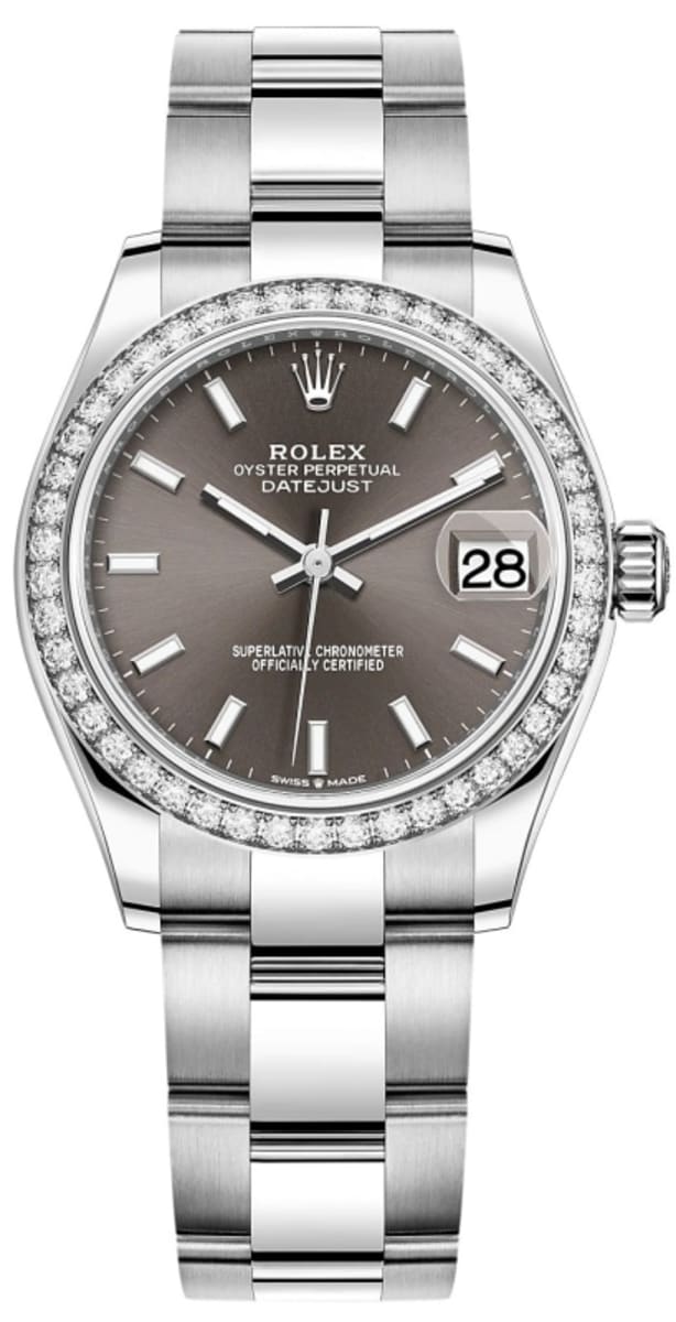 Datejust 31 Stainless Steel and White Gold Dark Grey Dial Diamond Bezel Women's Watch M278384RBR-0019
