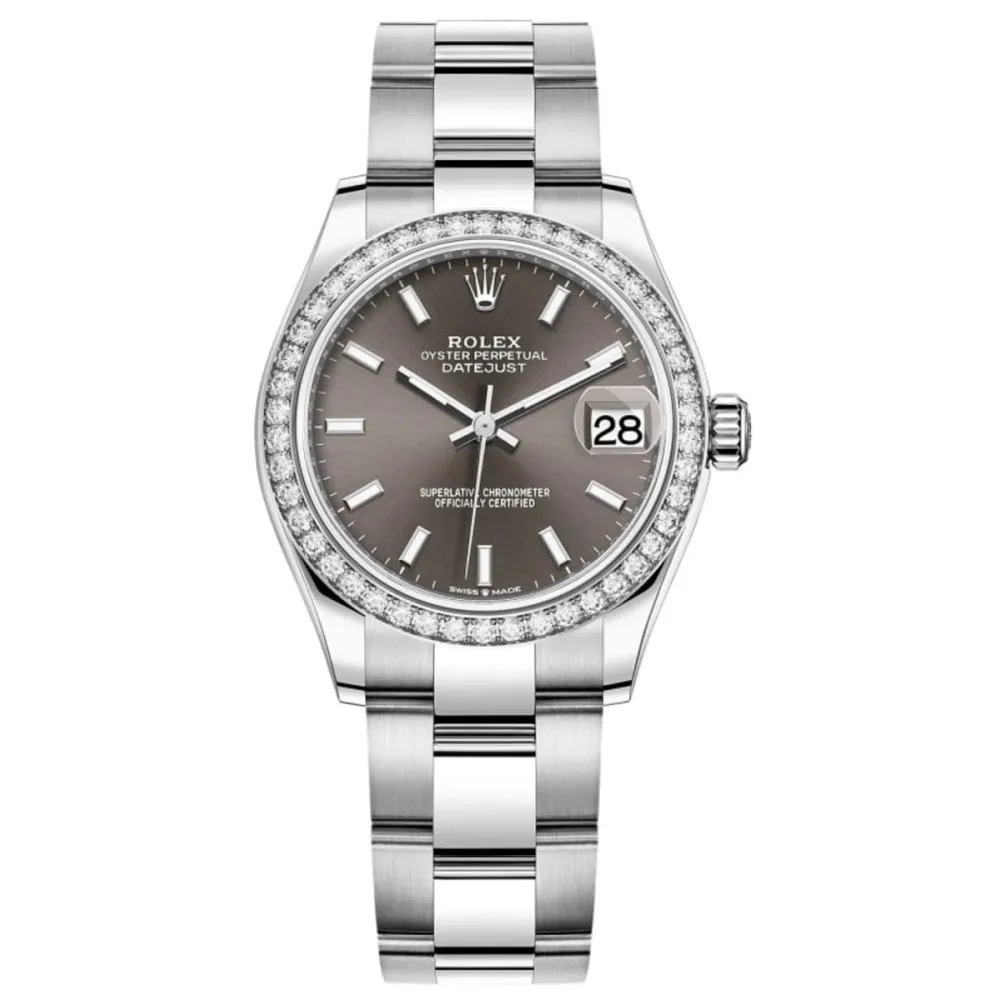 Datejust 31 Stainless Steel and White Gold Dark Grey Dial Diamond Bezel Women's Watch M278384RBR-0019