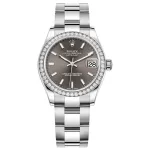 Datejust 31 Stainless Steel and White Gold Dark Grey Dial Diamond Bezel Women's Watch M278384RBR-0019