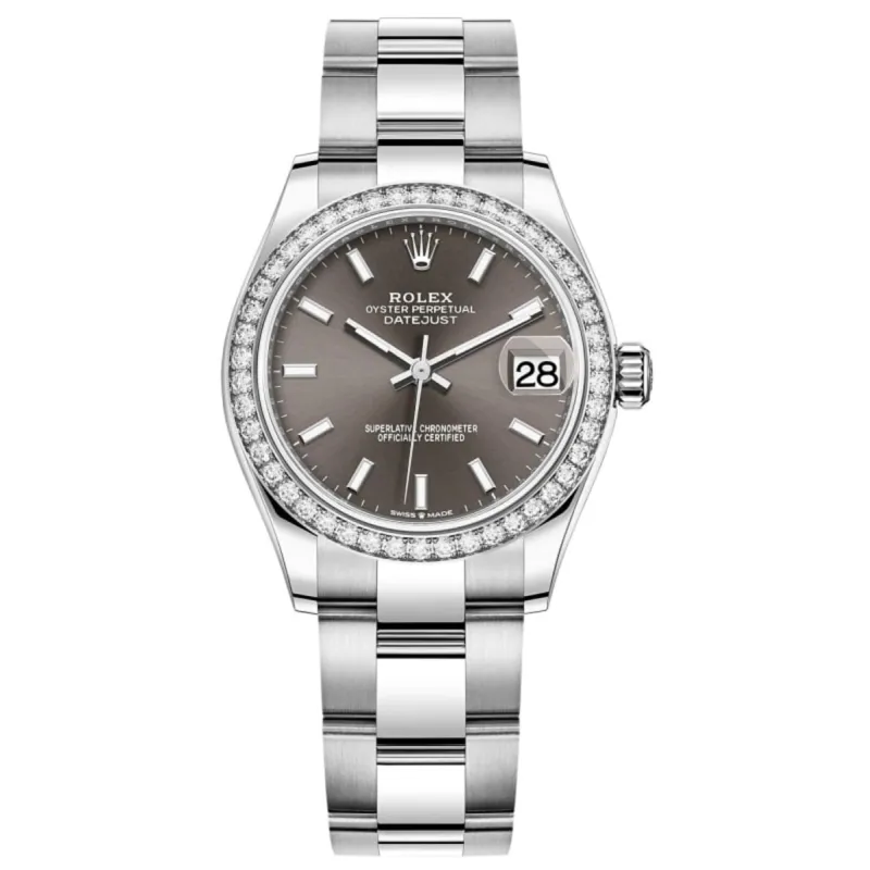 Datejust 31 Stainless Steel and White Gold Dark Grey Dial Diamond Bezel Women's Watch M278384RBR-0019