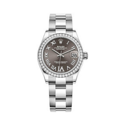Datejust 31 Stainless Steel and White Gold Dark Grey Pave Roman Dial Diamond Bezel Women's Watch M278384RBR-0031