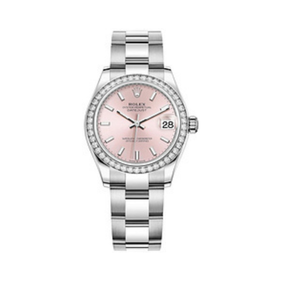 Datejust 31 Stainless Steel and White Gold Pink Dial Diamond Bezel Women's Watch M278384RBR-0017