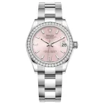 Datejust 31 Stainless Steel and White Gold Pink Dial Diamond Bezel Women's Watch M278384RBR-0017