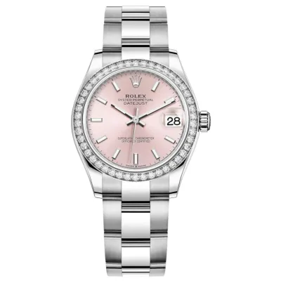 Datejust 31 Stainless Steel and White Gold Pink Dial Diamond Bezel Women's Watch M278384RBR-0017 02