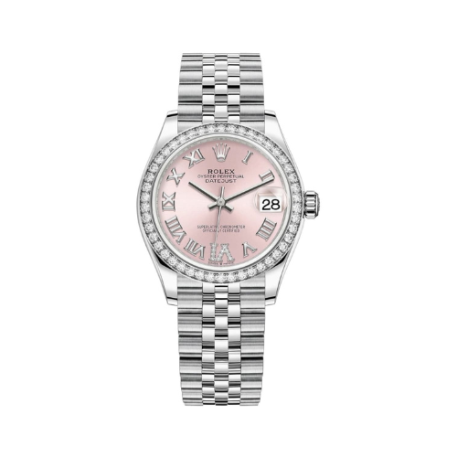 Datejust 31 Stainless Steel and White Gold Pink Pave Roman Dial Diamond Bezel Women's Watch M278384RBR-0028