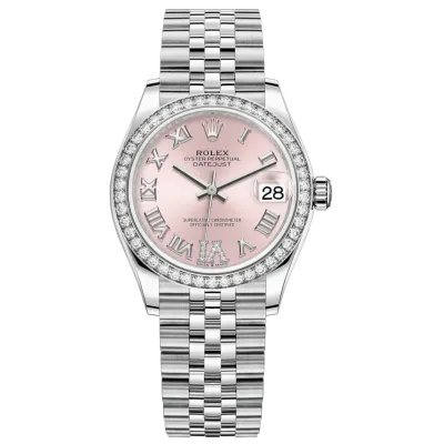 Datejust 31 Stainless Steel and White Gold Pink Pave Roman Dial Diamond Bezel Women's Watch M278384RBR-0028 02